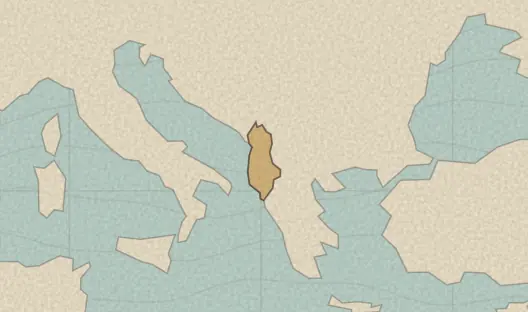 Map of the area covered by the Albania counties quiz