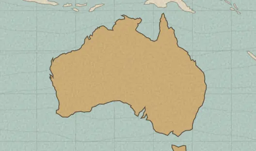 Map of the area covered by the Australia states and territories quiz