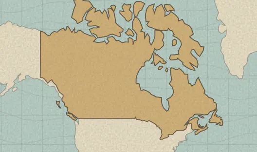 Map of the area covered by the Canada provinces and territories quiz