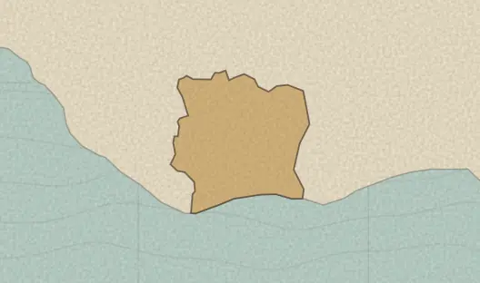 Map of the area covered by the Ivory Coast regions quiz