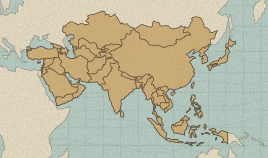 Map of the area covered by the Asia countries quiz