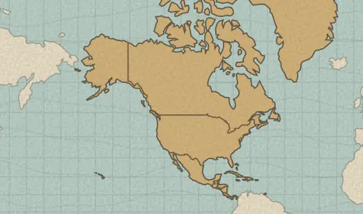 Map of the area covered by the North America countries quiz