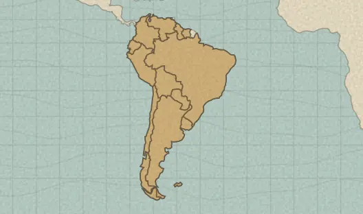 Map of the area covered by the South America countries quiz