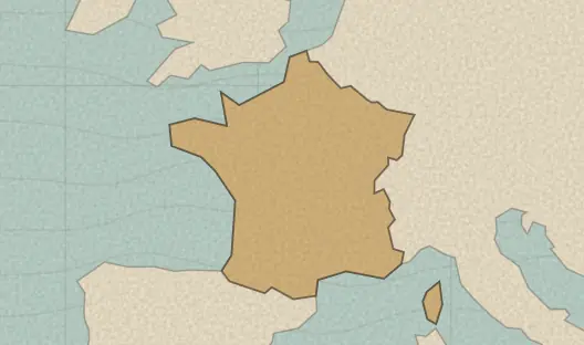 Map of the area covered by the France departments quiz