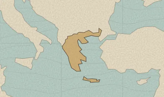 Map of the area covered by the Greece regions quiz