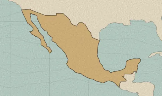 Map of the area covered by the Mexico states quiz