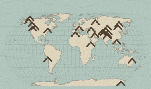 Map of the area covered by the Mountain ranges quiz