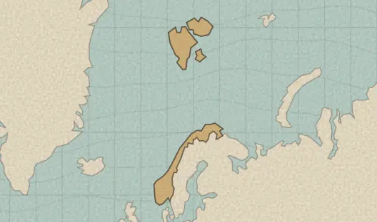 Map of the area covered by the Norway counties quiz