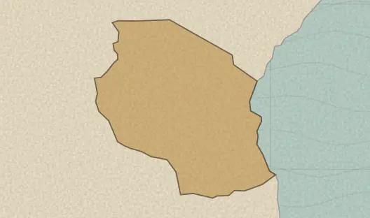 Map of the area covered by the Tanzania regions quiz
