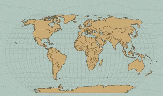 Map of the area covered by the World countries quiz